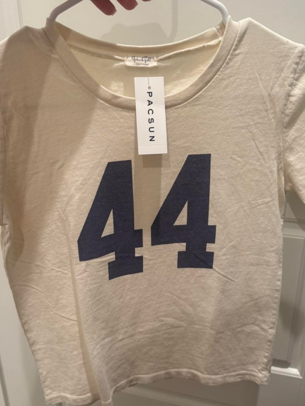 PacSun Cream Short Sleeve Tee with Navy '44' Graphic